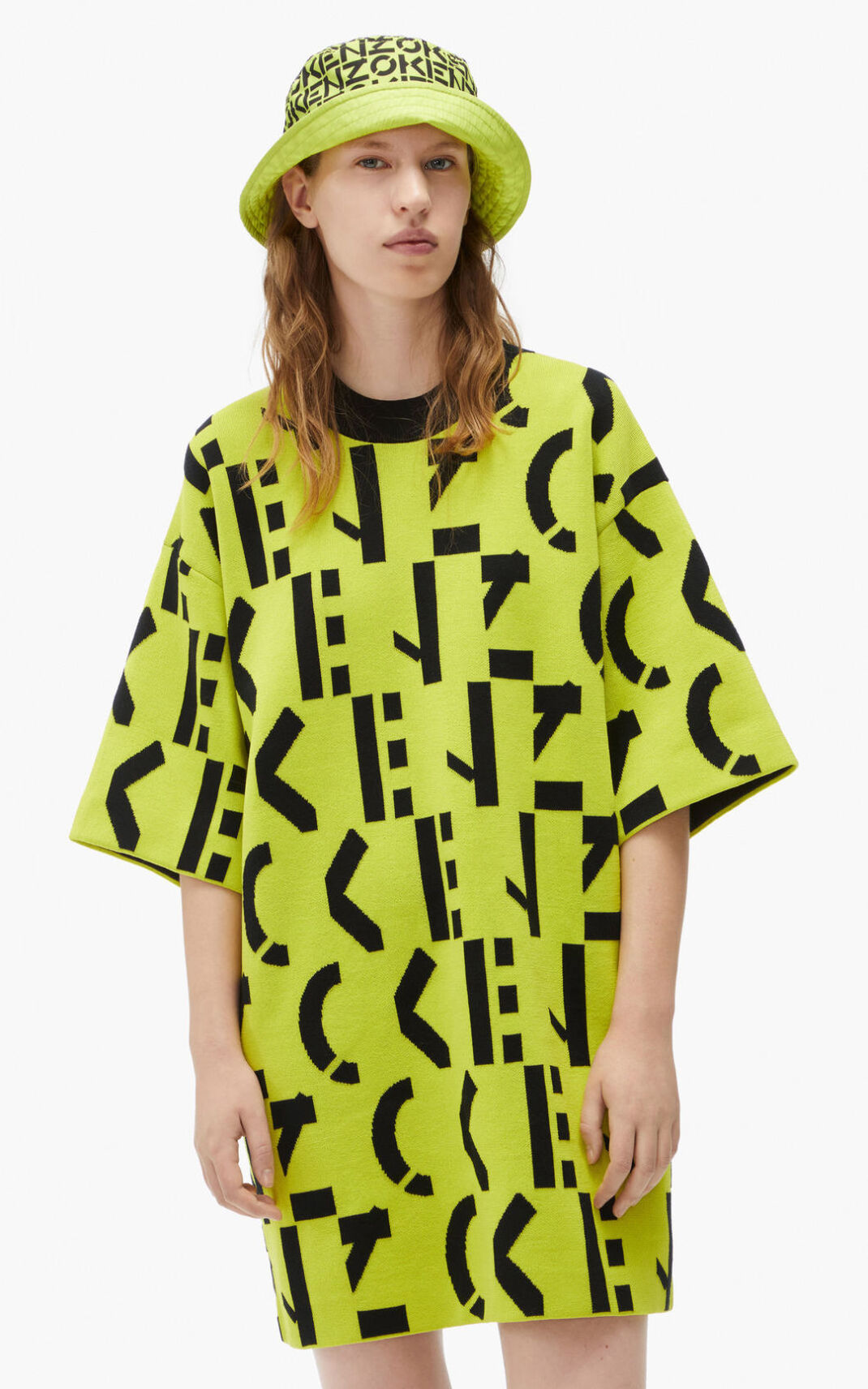 Kenzo Sport oversize monogram T shirt Elbise Bayan Açık Yeşil | 0823-ONJPI